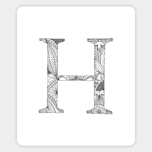 Henna Alphabet H / Henna Letter H - Black Henna Line Art Magnet